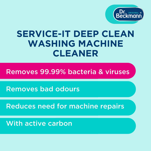 Dr. Beckmann Service-It Deep Clean Washing Machine Cleaner | Removes 99,99 % of Bacteria and Fungi and Viruses | Eliminates Bad Odours | 250 G