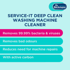 Dr. Beckmann Service-It Deep Clean Washing Machine Cleaner | Removes 99,99 % of Bacteria and Fungi and Viruses | Eliminates Bad Odours | 250 G