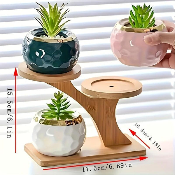 Two-Tier Bamboo Plant Stand - a Stylish Round Wooden Base Display Rack, Perfect for Small Potted Plants, Ideal for Home, Office, And Balcony Decoration