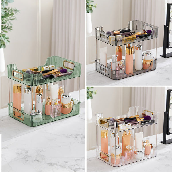 Grey/Clear/Green Stackable Makeup Storage Box with Modern Acrylic Design, Cosmetic Display Organizer for Office Desk and Dressing Table, Practical Desktop Organizer Rack for Jewelry and Lipstick, Perfect Gift Idea for Women and Girls