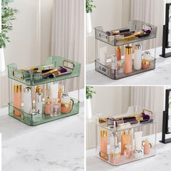 Grey/Clear/Green Stackable Makeup Storage Box with Modern Acrylic Design, Cosmetic Display Organizer for Office Desk and Dressing Table, Practical Desktop Organizer Rack for Jewelry and Lipstick, Perfect Gift Idea for Women and Girls
