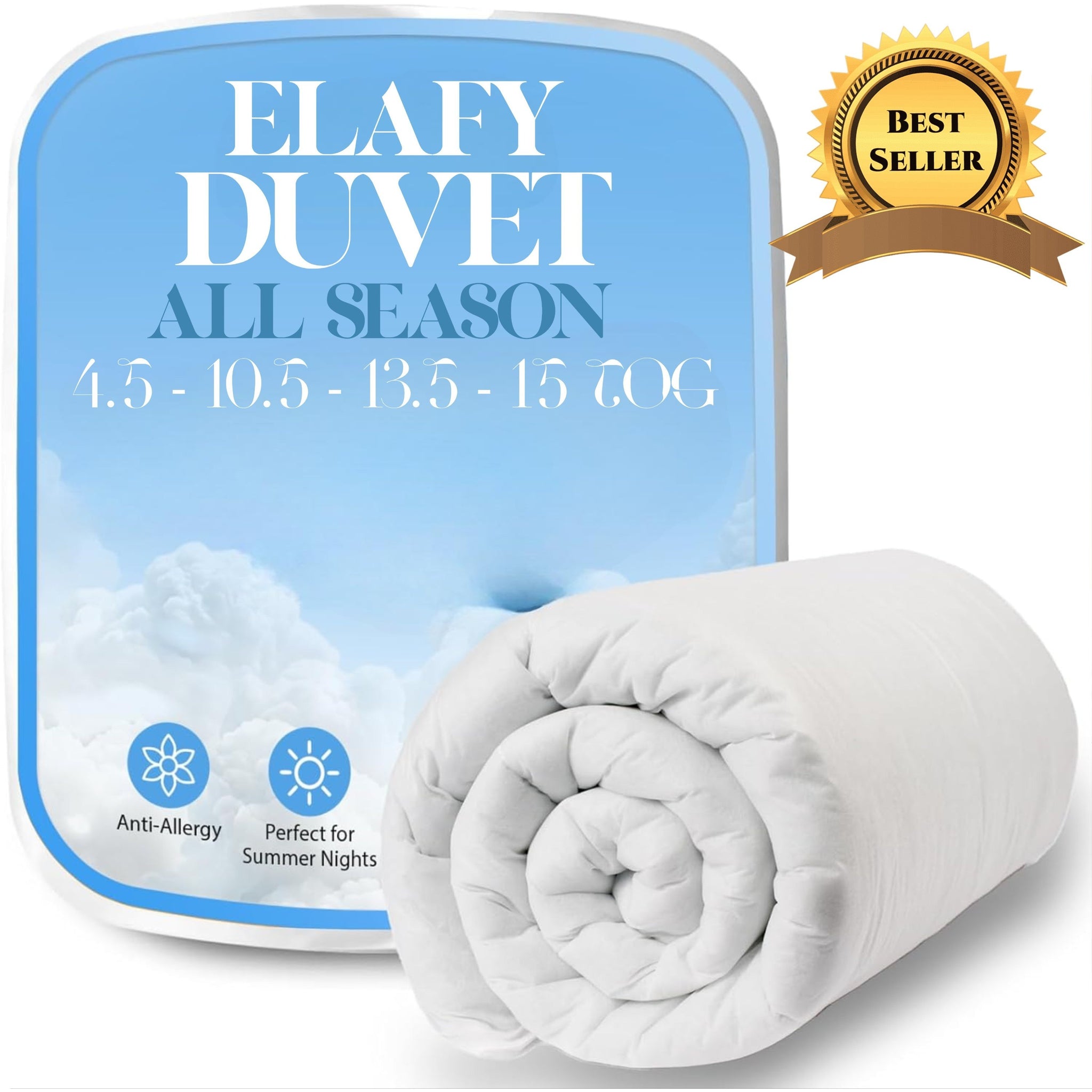 ELAFY Hotel Quality Duvet Quilt Size Single Double Super King All Tog 4.5 10.5 13.5 15 All Seasons Duvet