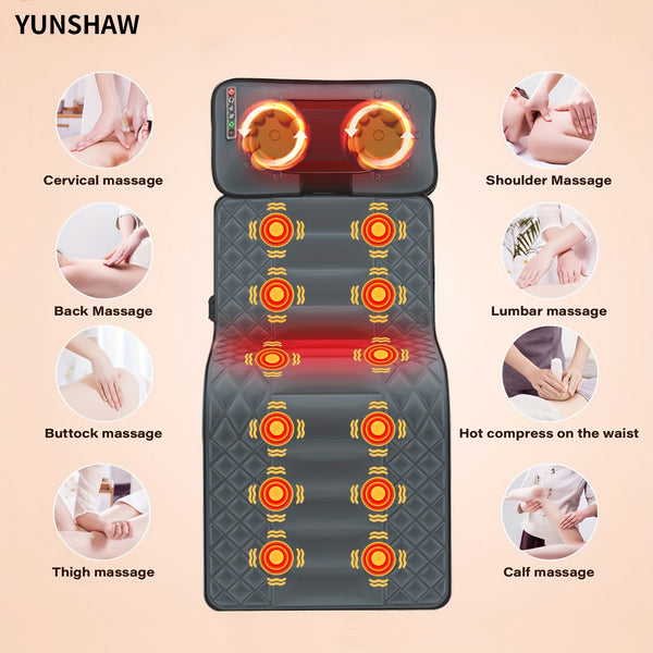 YUNSHAW Complete Body Massage Mat Featuring a Shiatsu Neck Massager, 3D Lumbar Support & Relaxation, Equipped with 10 Vibration Motors to Deeply Soothe Muscles, a Foldable Massage Mattress Suitable for The Neck, Back, Waist, Hips, And Legs, Making It an I
