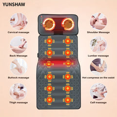 YUNSHAW Complete Body Massage Mat Featuring a Shiatsu Neck Massager, 3D Lumbar Support & Relaxation, Equipped with 10 Vibration Motors to Deeply Soothe Muscles, a Foldable Massage Mattress Suitable for The Neck, Back, Waist, Hips, And Legs, Making It an I