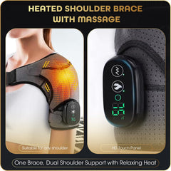 Heated Shoulder Brace for Men & Women - Adjustable Shoulder Support Wrap with Heat Pad & Vibration Electric Massagers - Suitable for Left or Right