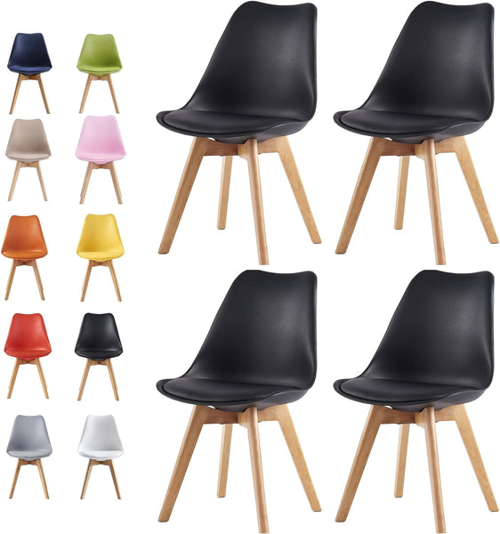 mcc direct Set of 4 Dining Chairs Wooden Legs Soft Cushion Pad Stylish DELUXE Retro Lounge Dining Office EVA