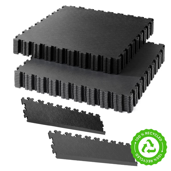 Klikflor RX500 7Mm Recycled Garage Floor Bundle (495 X 495 X 7Mm) - 108 Tiles & 9 Ramps in Black & Graphite - 27M²