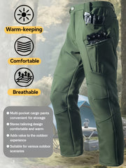 Men's -Lined Tactical Cargo Pants for Winter, New Multi-Functional Pockets, Softshell Stretch Warm Fabric, Windproof, Durable, Tear-Resistant, Suitable for Middle-Aged and Elderly, Outdoor Hiking, Travel, Snowy Weather, No Belt