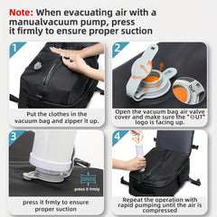 Travel Luggage Vacuum Compression Travel Backpack with Vacuum Pump Combo Set. This vacuum-sealed double-shoulder bag is ideal as luggage for men and women on short business trips, a schoolbag for students, and the top choice for travel outings