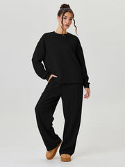 Women'S Minimalist Round Neck Loose Top And Exposed Stitch Trousers Co-Ord, Soft Womenswear