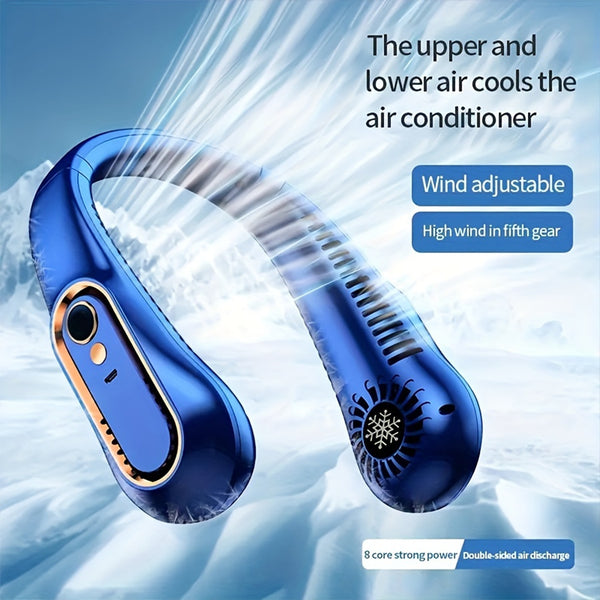 Sports & Office Companion: Mini Bladeless Neck Fan, Ultra-Long Battery Life, 5 Gear Adjustable, Silent, USB Charging with Digital Display