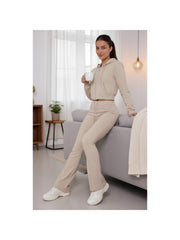 ZIPLORE Women'S Cropped Zip Hoodie and High-Waisted Bell Bottom Trousers Lounge Set for Casual, Athleisure & Streetwear - Suits, Womenswear Long Sleeve Minimalist Suits Womenswear Comfort Adjustable Clothing Drawstring Elegant Everyday Chic Loungewear Mat