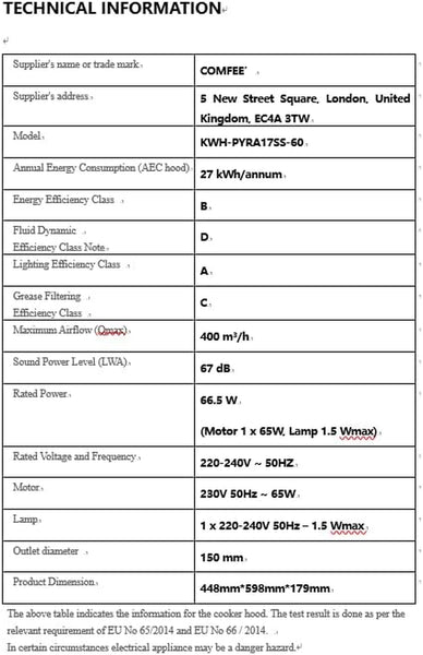 COMFEE' 60 Cm Chimney Cooker Hood Stainless Steel Extractor Hood with LED and Recirculating & Ducting System Wall Mounted Range Hood 600 Mm Extractor Fan - Silver KWH-PYRA17SS-60