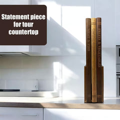 Book-shaped Cutting Board Three-Piece Set with Base | Acacia Wood Kitchen Decorative Cutting Board with Wooden Stand | Ideal for Cheese, Bread, and Deli Display | Multifunctional, Eye-catching Countertop Decoration