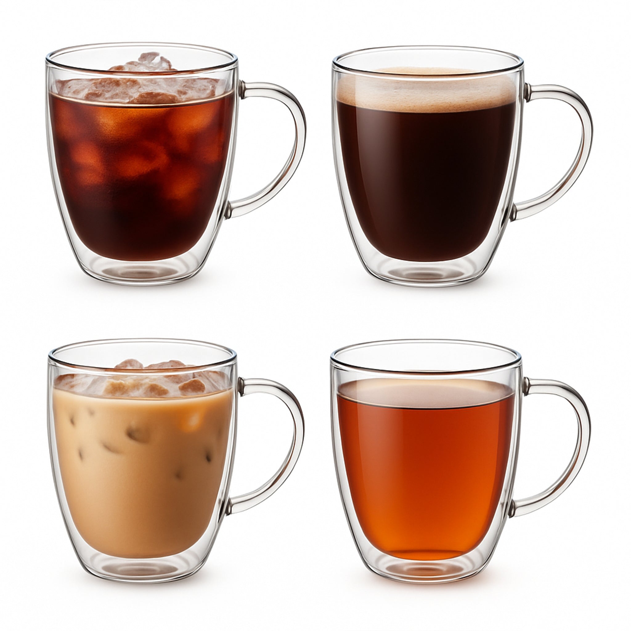 4pcs Double Walled Mugs with Handles 350ml Coffee Borosilicate Glasses Insulated Latte Cups Temperature Heat Resistant for Hot or Cold Drinks Cafe & Tea Glassware Stylish Drinkware for Cappuccino, Latte, Espresso, Tea, Juice, Pack of 4 (Clear)
