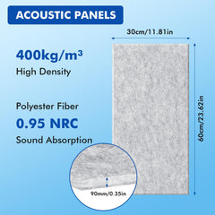 16pcs Soundproof Acoustic Panels | 60x30cm Decorative Absorption Plates Suitable for Music Studio Aesthetic Treatment and Reducing Reverberation and Noise in Home and Office
