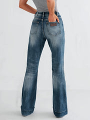 Women's Vintage Light Blue High-Waist Stretch Bootcut Jeans, Slim Fit with Tummy Control, Flattering and Leg-Lengthening, Y2K Street Style for Daily Casual Wear, Soft Washed, Breathable, Skin-Friendly, Suitable for All Seasons, Machine Washable