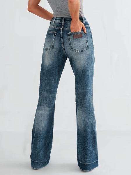 Women's Vintage Light Blue High-Waist Stretch Bootcut Jeans, Slim Fit with Tummy Control, Flattering and Leg-Lengthening, Y2K Street Style for Daily Casual Wear, Soft Washed, Breathable, Skin-Friendly, Suitable for All Seasons, Machine Washable