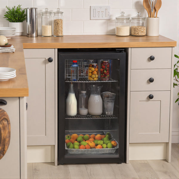 Midea COMFEE' Under Counter Drinks Fridge - 93L Capacity, Holds Up To 115 Cans, Precision Cooling (2℃ To 15℃), Full-Length Low-E Glass Door, Removable Shelves, LED Light, Low Noise [Energy Class E] - Essential for Home Kitchens & Dorms