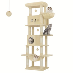 Cat Tree for Indoor Cats, 210cm Large Tall Cat Tower, Multi-Level Cats House with Condo, 8 Scratching Posts, Hammock, 4 Pom Poms