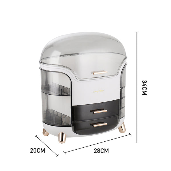 Jewelry Storage Box, Portable Makeup Storage Organiser with Clear Lid, Skincare Organiser Drawers Beauty Holder Cosmetic Organisers for Bathroom, Dressing Table Organisers, L28*W20*H34cm, White