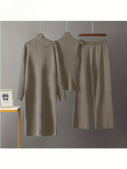 2025 newest suit high elasticity Women's loose suit, long wide-legged pants + shawl cardigan + turtleneck sweater fashion three-piece set Can be worn up to 70kg Suitable for female