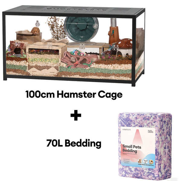 BUCATSTATE 80/100cm Guinea Pig Cage Small Pets Habitats Large Stackable with Top Access Easy Assemble, Dwarf Syrian Hamster House for Guinea, Gerbil