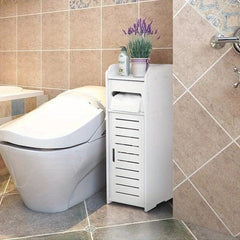 White Bathroom Cabinet, Waterproof Toilet Storage Cupboard Shelf Floor Standing Toilet Silm Shelf Storage Rack with Drawer Space Saver Organizer for Living Room Bedroom Kitchen Hallway 17 x 22 x 56cm