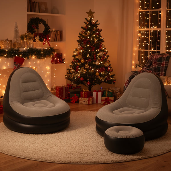 59-Inch Inflatable Lounge Chair Designed for Adults, a Portable Lazy Sofa Complete with a Footstool. This Flocked Recliner Is Perfect for Both Indoor And Outdoor Use