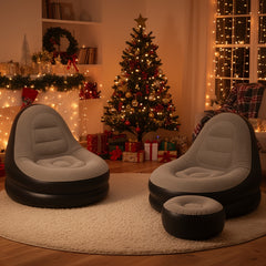 59-Inch Inflatable Lounge Chair Designed for Adults, a Portable Lazy Sofa Complete with a Footstool. This Flocked Recliner Is Perfect for Both Indoor And Outdoor Use