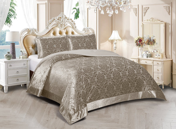 3 Piece Velvet Quilted Bedspread Set Jacquard Damask Bed Cover with Pillow Shams | Luxury Soft Polyester Bedspread for Double King Super King Beds | Modern Elegant Bedroom Bedding Set