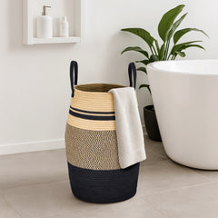 Large Foldable Laundry Hamper – Woven Rope Basket with Sturdy Handle for Dirty Clothes, Blankets & Toys – Ideal for Bedroom, Living Room Storage