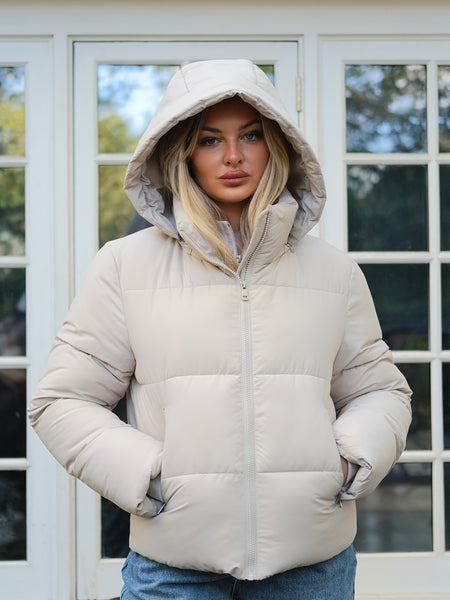 Fitted Detachable Hooded Puffer Jacket, Women Winter Basic Warm Coat with Removable Hood Zip Deep Pockets