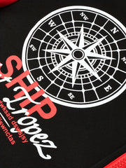 Men'S Bold Print Urban Streetwear Pullover Hoodie & Pants Set - Black & Red with 