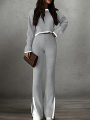 Women'S Short Color-Blocked Long-Sleeve Top with Solid Color Pants, a Casual And Stylish Outfit for Christmas
