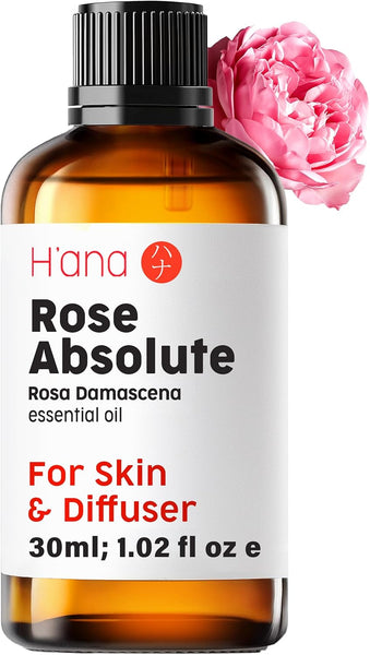 H'Ana Rose Essential Oil - 100% Pure and Natural Rose Oil for Face, Skin and Diffuser - with a Sweet, Fresh Scent, Smells like Fresh Roses - Symbolises Love and Beauty (30Ml)