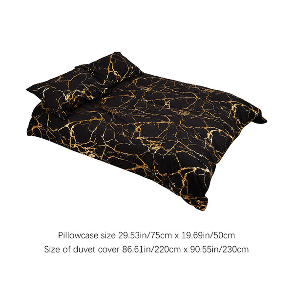 Gold Marble Print Quilt Cover and Pillowcase Bedding Set, Light Luxury High-end Creative Design Bedding Three-piece Set, 2 Pillowcases and 1 Quilt Cover, Soft and Comfortable Bed Three-piece Set for All Seasons, Black