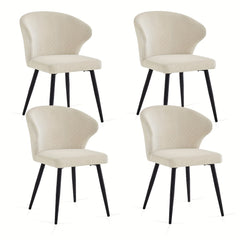 Set of 2 or 4 Corduroy Upholstered Dining Chairs - Modern Padded Seats with Black Metal Legs, Scandinavian Rustic Chairs Suitable for Kitchen, Restaurant, Cafe - - Fabric &