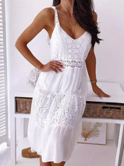 Women'S Midi Dress Lace V-Neck Sleeveless Dress Summer Beach Holiday Backless Cami Dresses