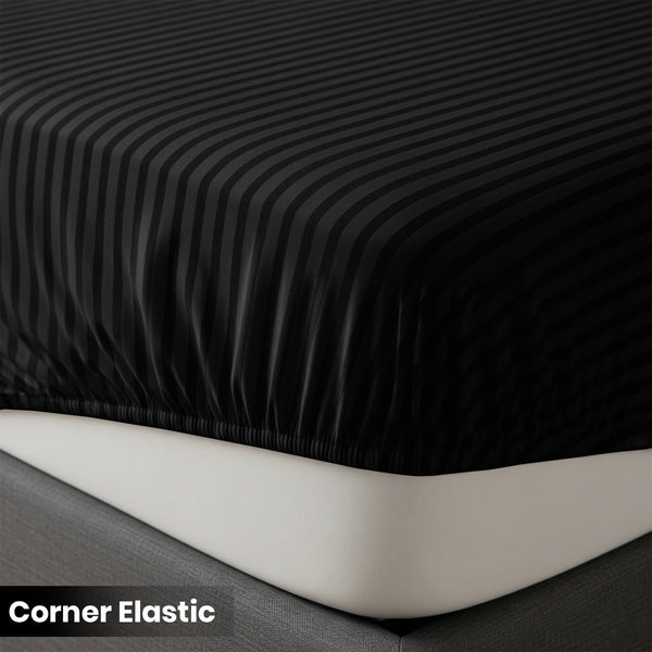1pc Extra Deep Striped Fitted Sheet 40cm – Soft & Comfortable Microfiber Bedding, Breathable & Smooth, Machine Washable Bed Sheet Suitable for Bedroom
