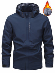 Men's Winter Fleece-Lined Hooded Jacket, with Letter Print for Outdoor Sports & Travel