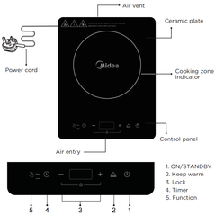 Midea Portable Single Induction Hob – 2000W Ultra-thin Induction Cooker with LED Touch Display, 3 Hour Timer, 8 Power Levels & 5 Cooking Programs Adjustable, Safety Lock - Classical Black