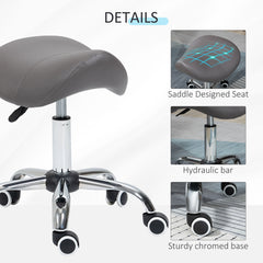 HOMCOM PU Leather Saddle Stool W/ Moulded Padded Seat Adjustable Height Grey