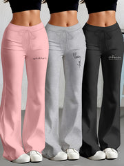 European and American Spring/Summer New Fashion Women's Bottoms: Flared Straight-Leg Pants with Classic English Text Print, Daily Casual Butt-Lifting Peach Butt Long Pants, Three-Piece Set