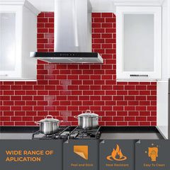 WALPLUS 6 Pcs 3D Tile Stickers Peel and Stick Backsplash Splashback Decals Tile Transfer for Kitchen Bathroom Living Room Stick on Tile Waterproof Glossy 30.5 x 30.5cm (12