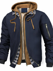 Men's Solid Color Hooded Air Force One Jacket - Loose Fit Zippered Coat with Full-Length Zipper Front, Full-Liner for Spring/Autumn/Winter, Casual Outerwear (No Belt Required)