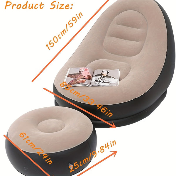 59-Inch Inflatable Lounge Chair Designed for Adults, a Portable Lazy Sofa Complete with a Footstool. This Flocked Recliner Is Perfect for Both Indoor And Outdoor Use