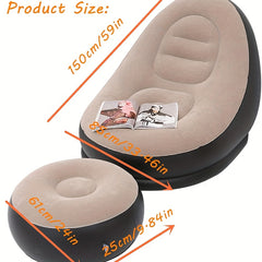 59-Inch Inflatable Lounge Chair Designed for Adults, a Portable Lazy Sofa Complete with a Footstool. This Flocked Recliner Is Perfect for Both Indoor And Outdoor Use