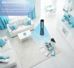 Puremate 2-In-1 Bladeless Tower Fan & Air Purifier with HEPA Filter, 10 Speed Settings, Portable Ultra Quiet Standing Fan with Remote Control, Digital Display, Powerful Air Cooling for Home & Office