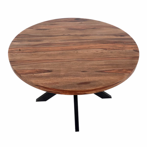 Indus Valley Henley round Wooden Dining Table + 4 Brown Chairs